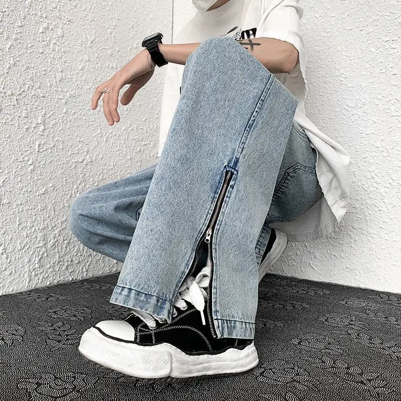 Men's Hig Street Y2K Clothing Wide Leg Pants Zipper Baggy Jeans Flared Pants Mapping Pants Techwear Sweatpants Women Streetwear