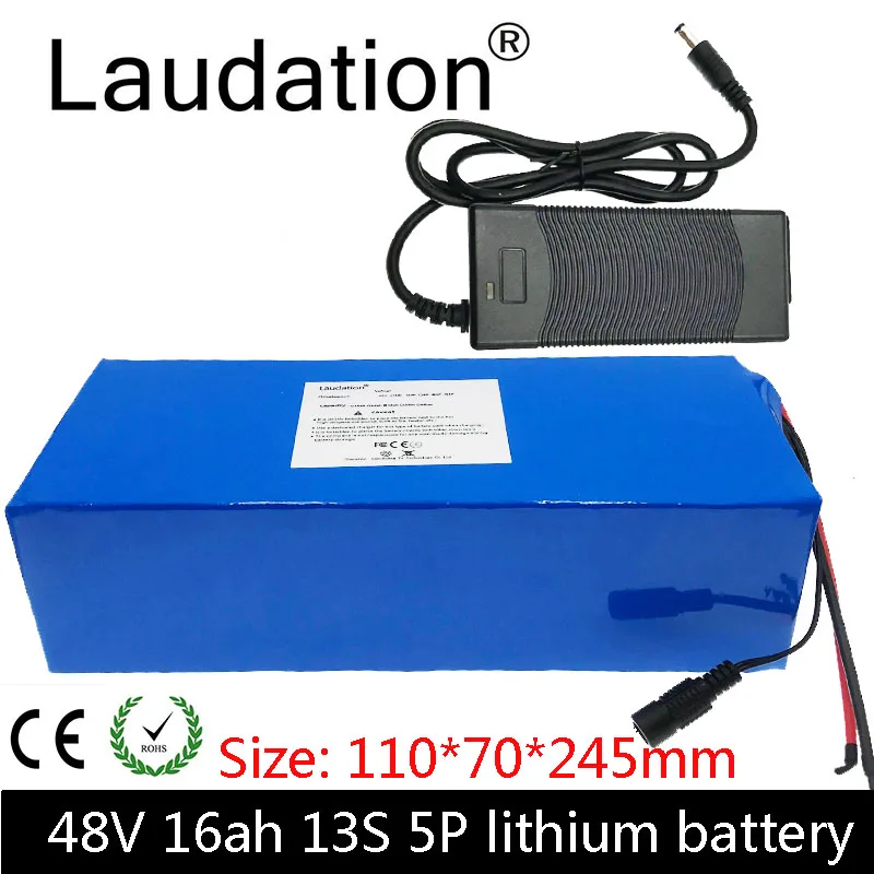 

Laudation 48V 16ah Rechargeable Lithium Battery 18650 Pack 13S 5P With 25A BMS And Charger For Electric Bicycles, Scooters, Etc.