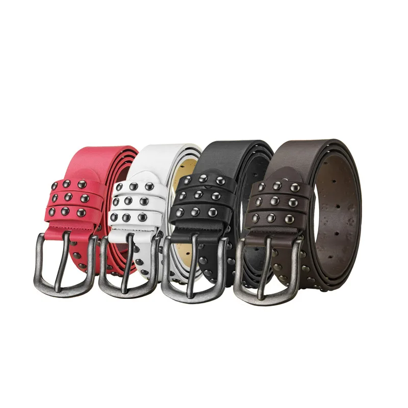 

47'' Women Punk Style Belts With Metal Rivets Casual 4 Color PU Leather Waistband For Ladies Jeans