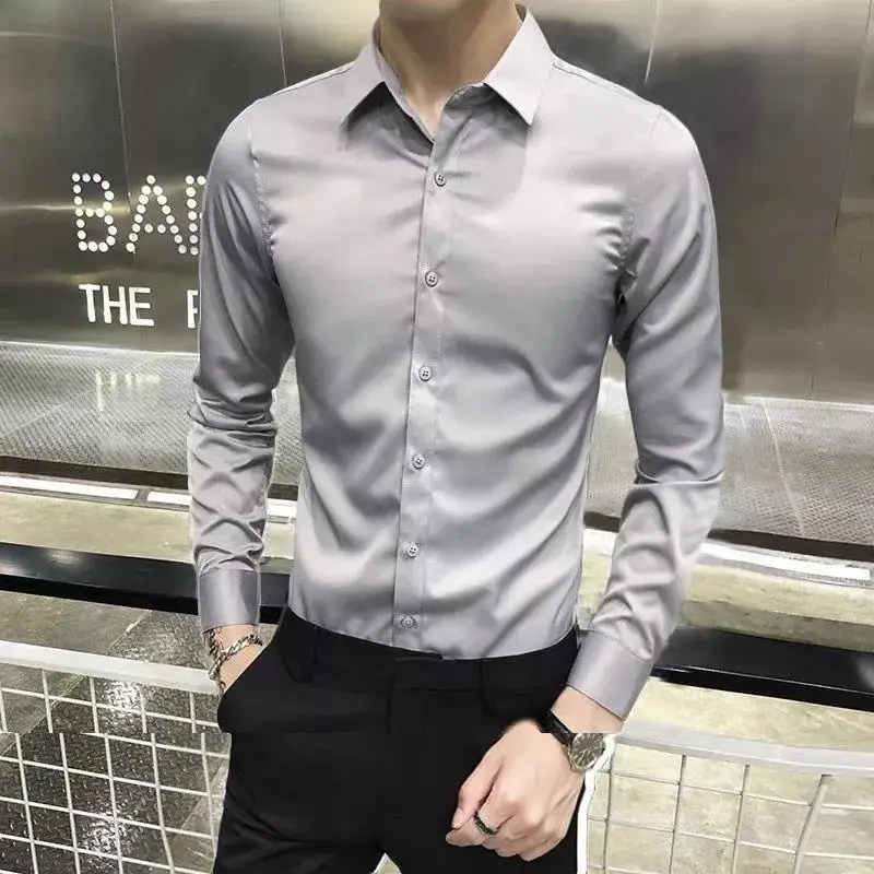

Spring and autumn men's solid color long-sleeved shirt casual matching gray white base slim shirt clothes men's clothing