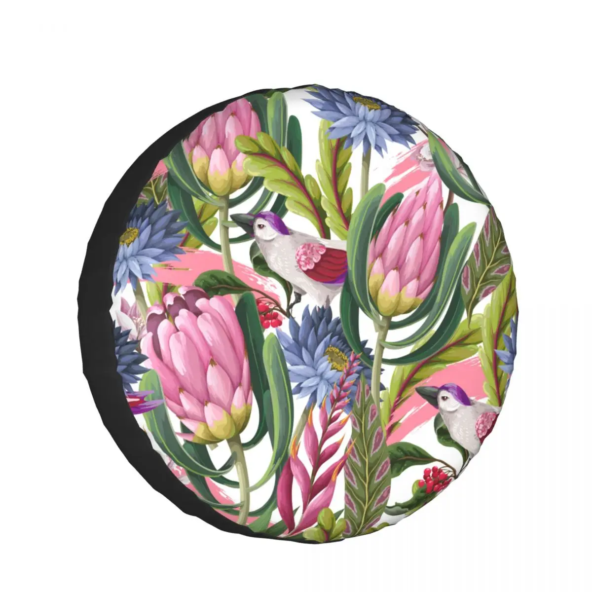

Universal Car Tire Cover Case Spare Tire Wheel Bag Tyre Spare Storage Cover Polyester Protea Tropical Flowers And Birds
