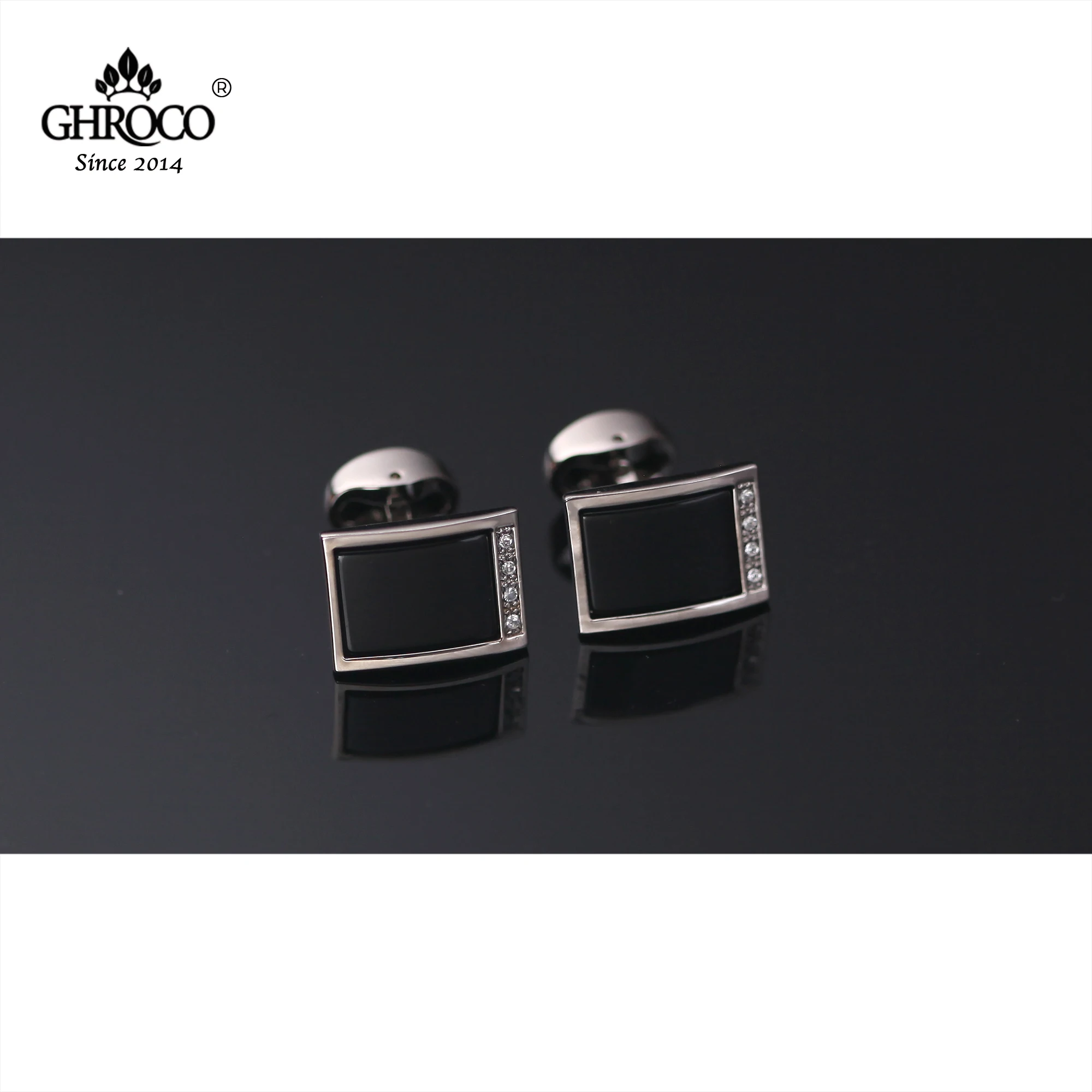 

Высококачественные изысканные запонки GHROCO для французской рубашки с черными камнями, модные роскошные подарки для мужчин и женщин, для жениха в деловом стиле