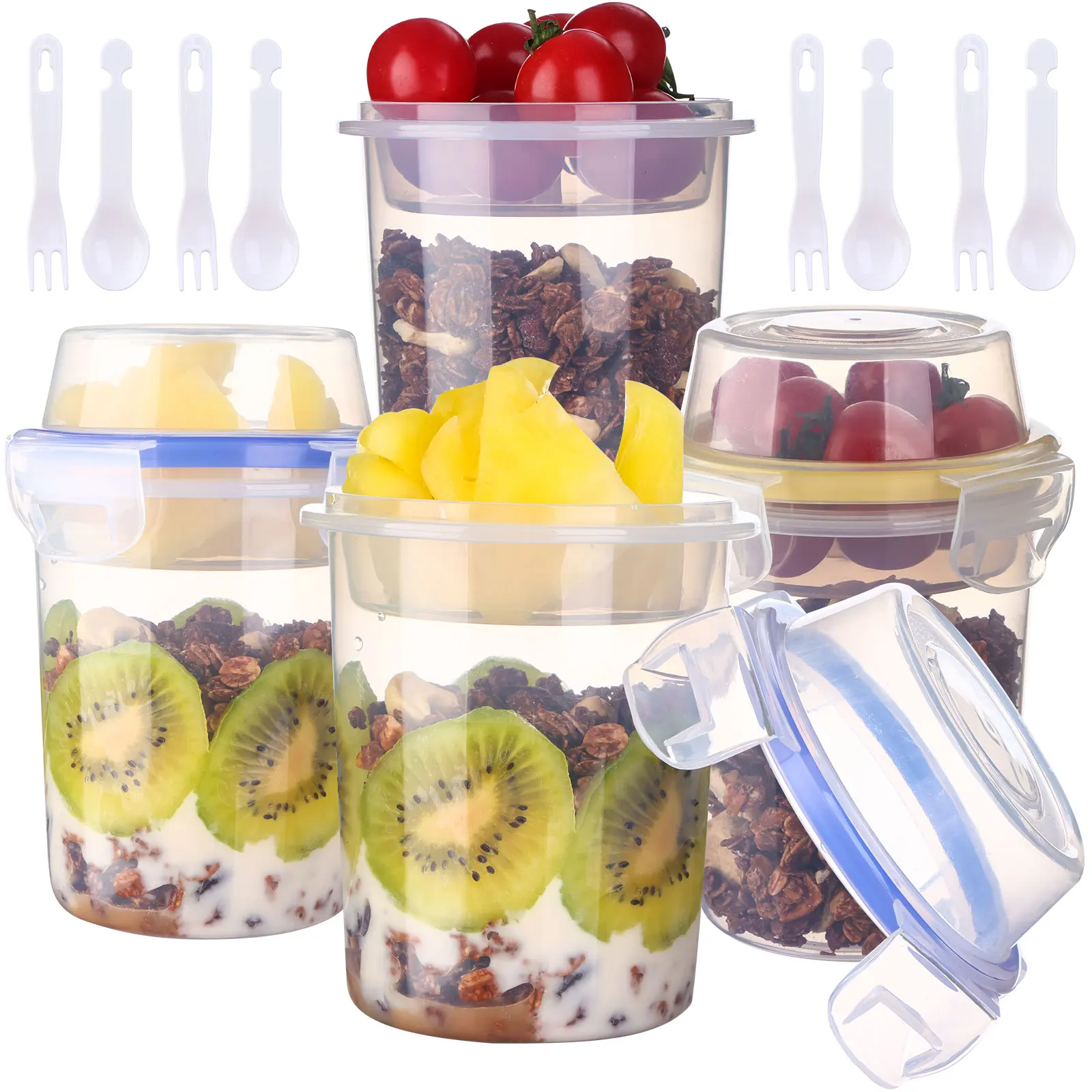 

4 Packs 17 oz Overnight Oats Containers with Lids and Spoons Oatmeal Jars with lids Breakfast On the Go Cups Yogurt Parfait Cont