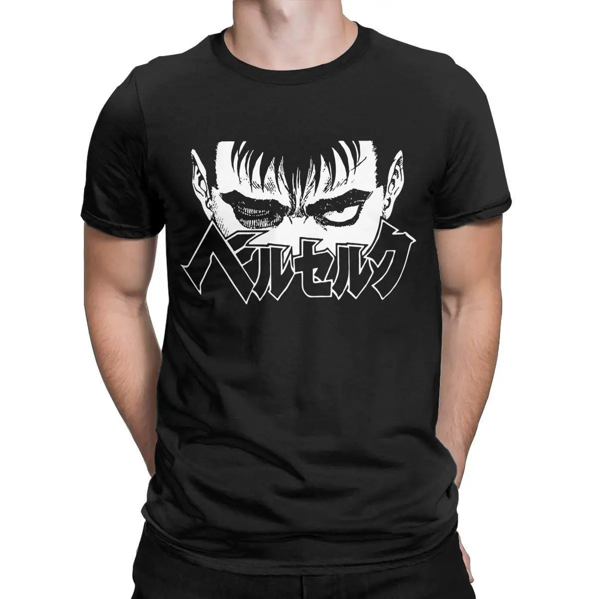 Men T-Shirts Black Swordsman Berserk Vintage Cotton Tee Shirt Short Sleeve T Shirts Crewneck Clothing Gift