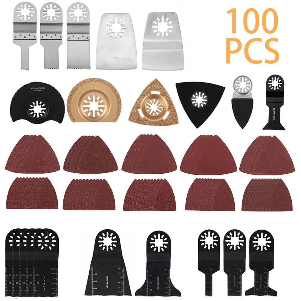 

100 шт. Осциллирующее лезвие пилы, Вибрирующая резка, Реноватор, лезвия триммера, многофункциональные аксессуары для инструментов Fein, Bosch, Makita