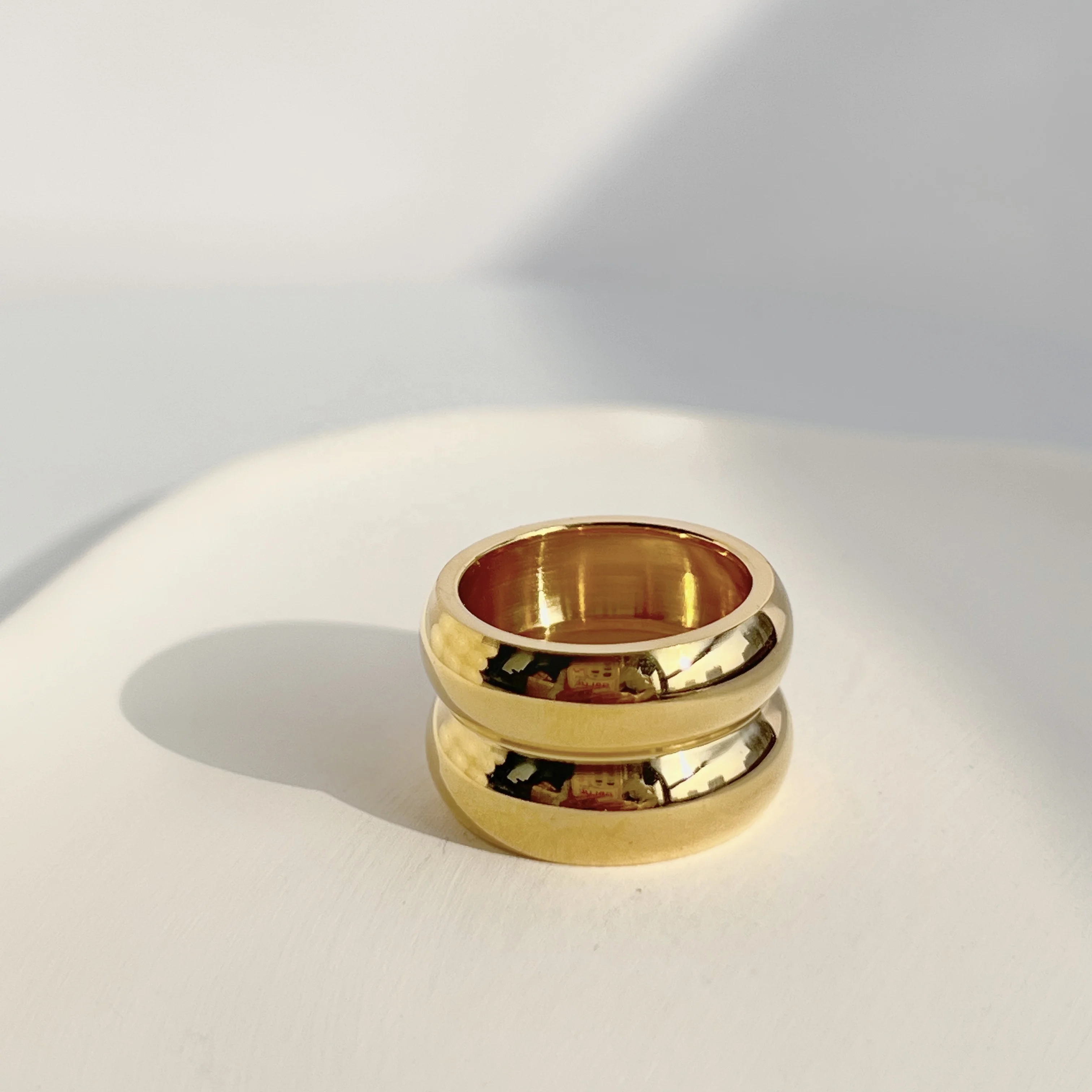 

Dasein ACC New Ins Summer Fashion 18k Gold Plated High Quality 316l Stainless Steel Vintage Style Gourd Double Ring For Women