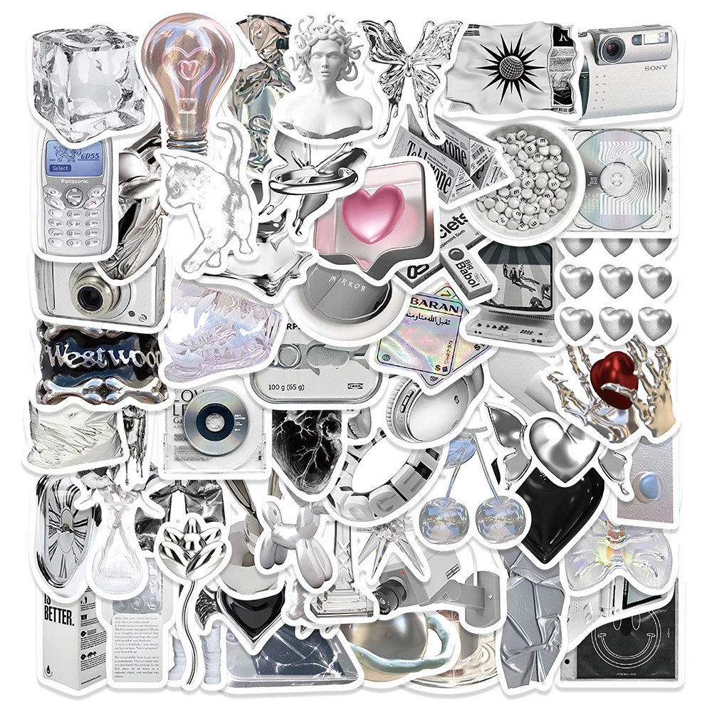 

10/30/66 шт., серебристые Стикеры для скейтборда, гитары, ноутбука, телефона