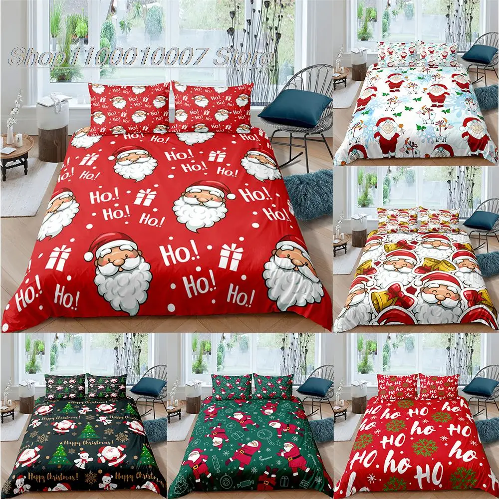 

Christmas Bedding Set Twin King Queen Duvet Cover Set 2/3 Pcs Cartoon Santa Claus Print Pillowcase Bed Cover