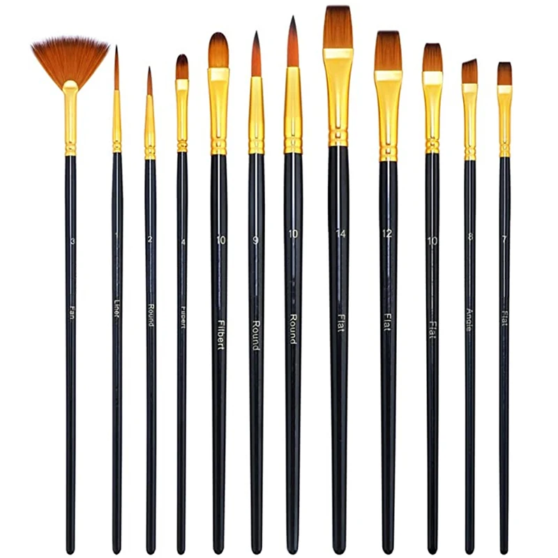 

12Pcs Paint Brushes Set Nylon Hair Artist Painting Brushes for Acrylic Watercolor Oil Gouache Painting for Artist Beginners