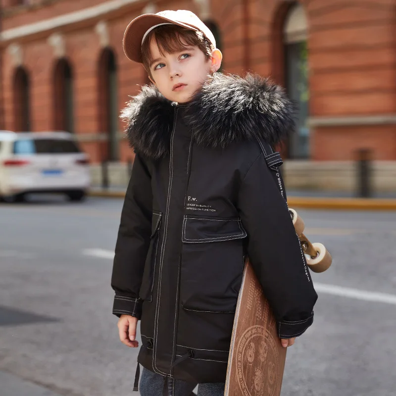 -25 Degrees winter children's clothing Thick hooded thermal coat in khaki for boys Middle and large children's duck down jacket enlarge