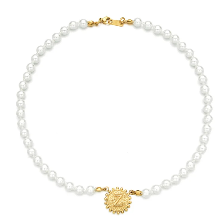 

18k gold plated Stainless steel chain Shell with freshwater pearls accessory jewelry necklace A to Z letter necklace