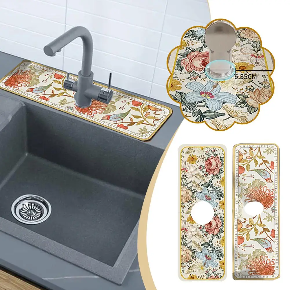 

Vintage Style Faucet Draining Mat Absorbent Pad Non-slip Anti-mildew Mat Home Bathroom Kitchen Table Supplies Dining Decoration