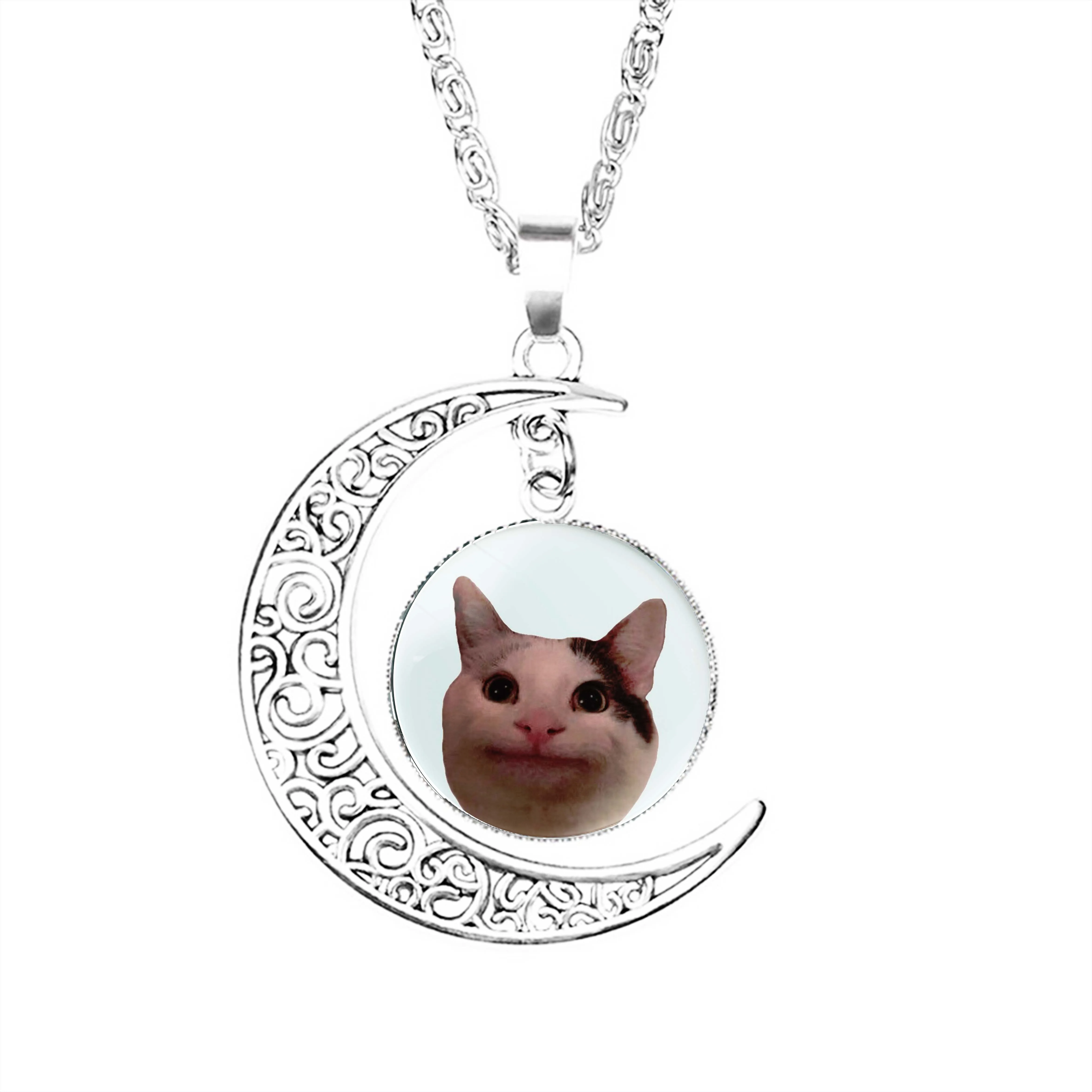 

Polite Kitty Moon Necklace Chain Glass Boy Lady Gifts Girls Pendant Jewelry Crescent Jewelry Lovers Dome Fashion Charm Men