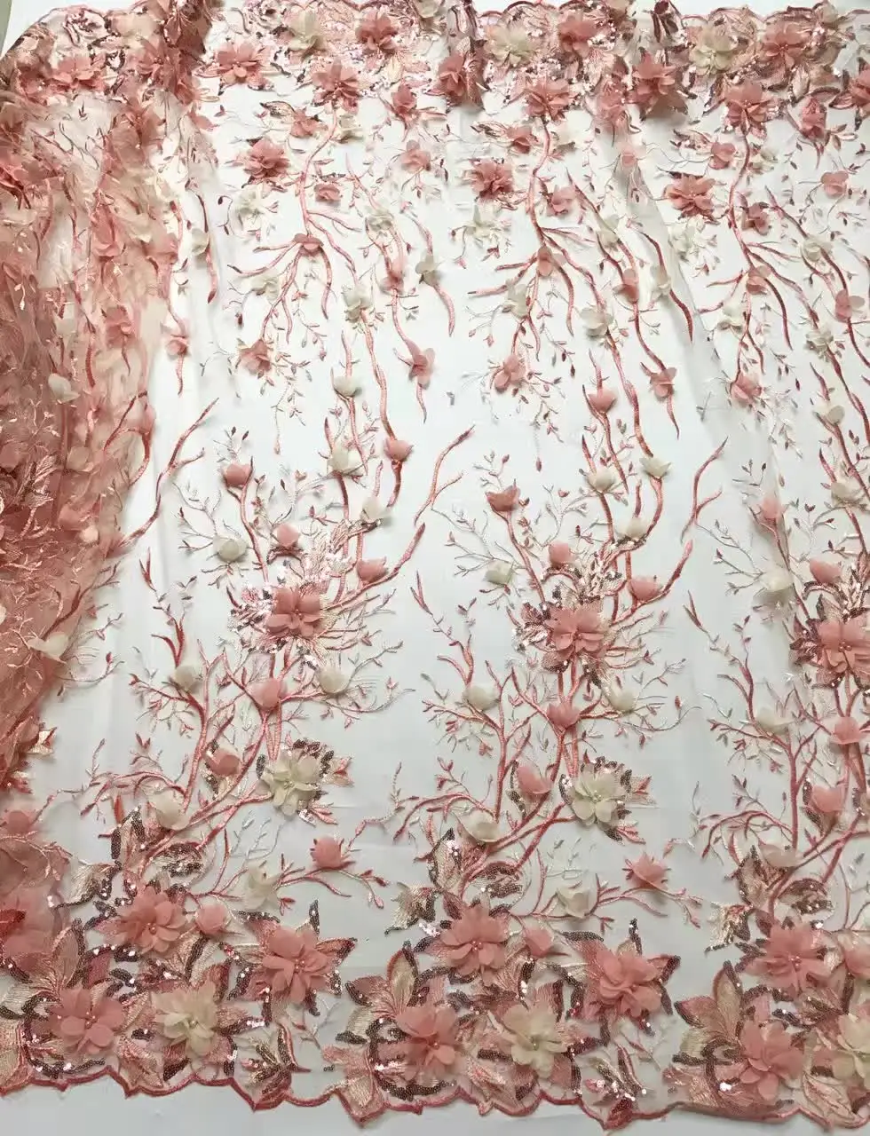 

African French Lace Fabric High Quality Embroidered Lace Trim New Arrival African Sequins Lace Fabric For Party Dress J1067