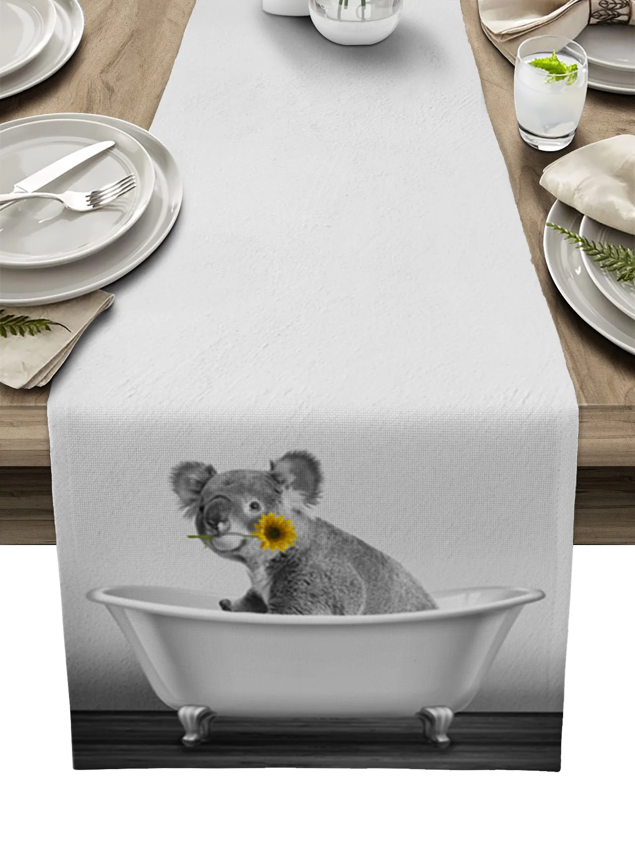 

Sunflower Bathtub Koala Funny Animal Table Runner Decoration Home Decor Dinner Table Decoration Table Decor
