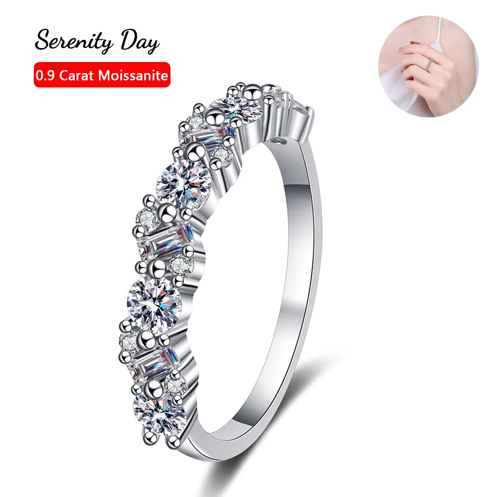 

Serenity Day S925 Sterling Silver Plate Pt950 Band Fine Jewelry For Women 0.9 Carat D Color Full Moissanite Row Rings Wholesale