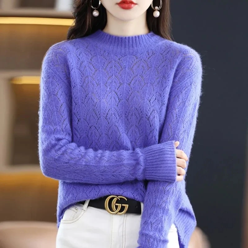 Демисезонный пуловер из 100% мериносовой шерсти с ложным воротником свитер