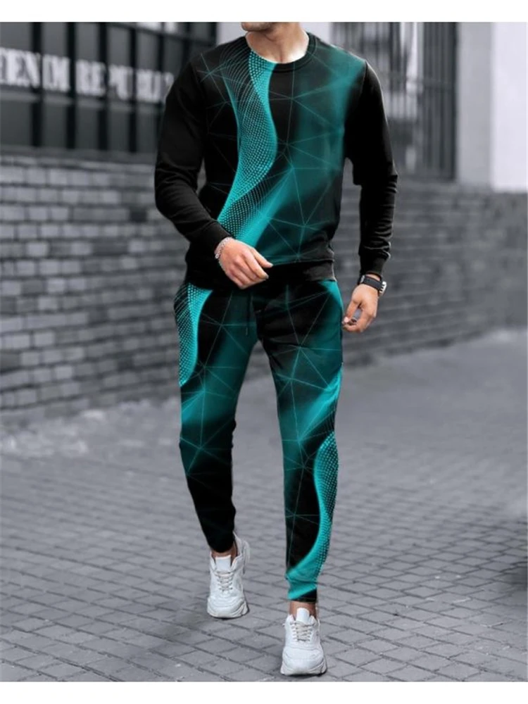 

Fall Men's Activewear Long Sleeve T-Shirt + Sweatpants Set Men's Streetwear Retro Sweatshirt Oversized Men's 2-Piece Set