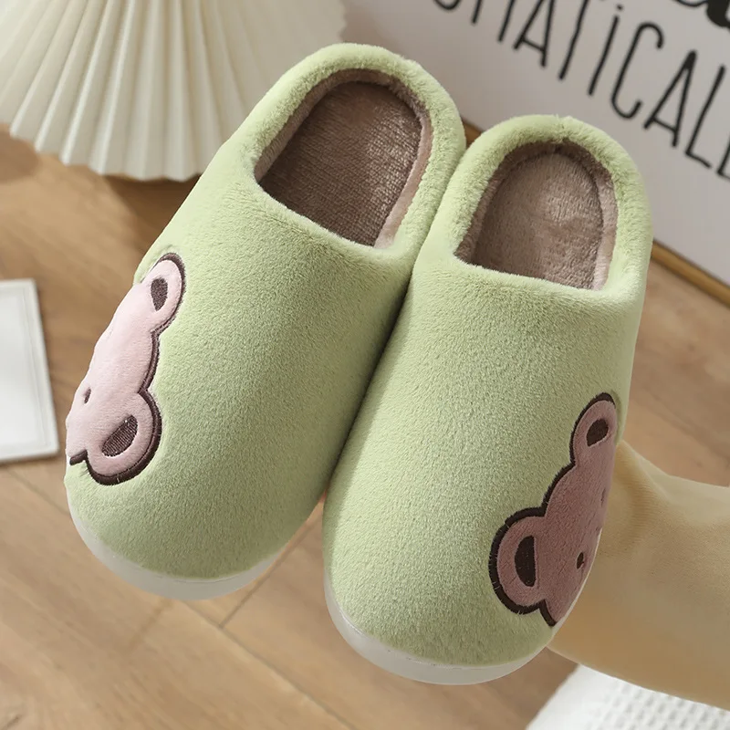 2022 New Lovers Cotton Slippers Cute Bear Indoor Warm Autumn And Winter Men's Home Floor Flat Couple Light Comfort Furry Shoes