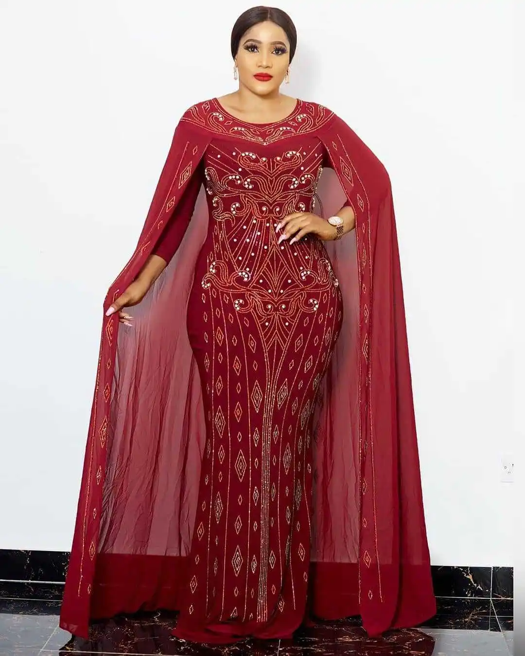 

Роскошные вечерние платья BAZIIINGAAA, шифоновое изысканное платье до пола с круглым вырезом и длинным рукавом, с юбкой-годе и жемчугом, новинка ...