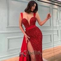 kybeliny red slit sequins evening dresses sweetheart prom robe de soiree graduation celebrity vestidos fiesta women formal