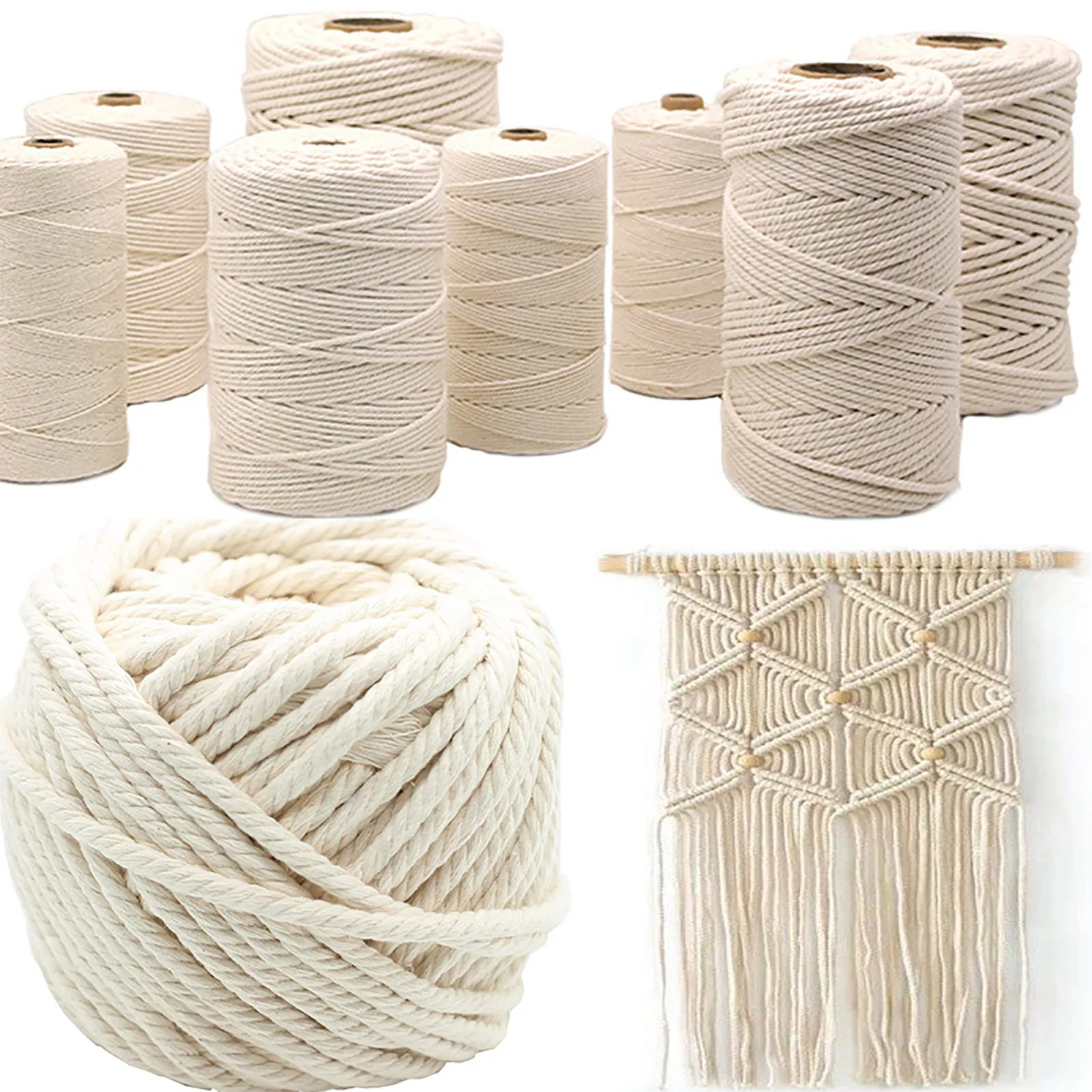 

Natural Macrame Cord 2-6mm Flexible Macrame Cotton Cord Long Creamy-white Cotton Cords For Home Christmas Wedding Decorations