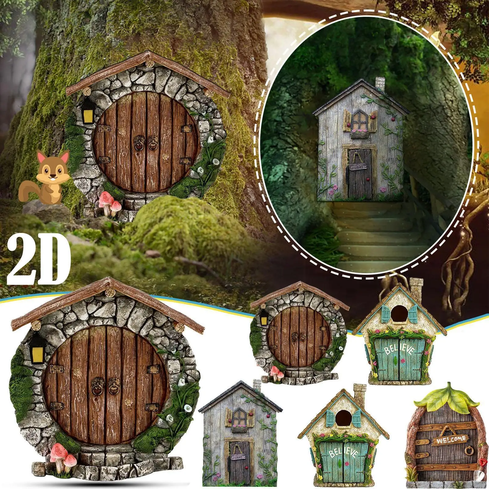 

Miniature Fairy Gnome Door Figurines Elf Home For Yard Art Garden Tree Sculpture Statues Decor Outdoor Decor Fairy Garden D J0f9