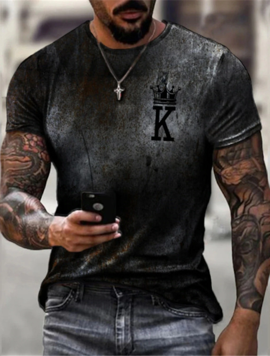 

Футболка мужская оверсайз с коротким рукавом и принтом короля