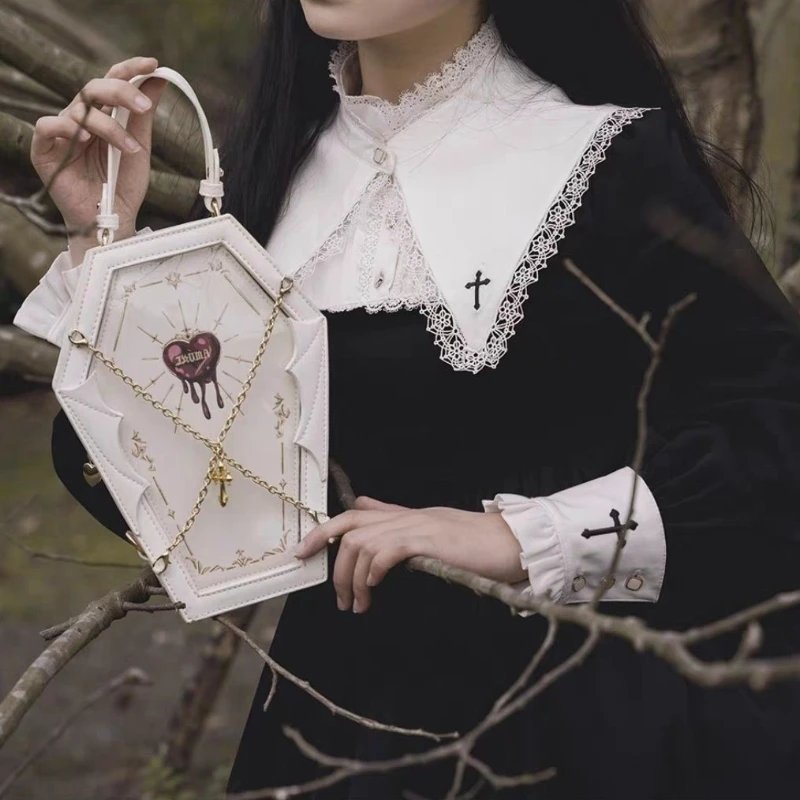 Y2K Women Korean Gothic Punk Lolita Party Crossbody Bag Pu Leather Chain Ita Bag Vintage Dark Academia Bags Girls Ladies Alt Men