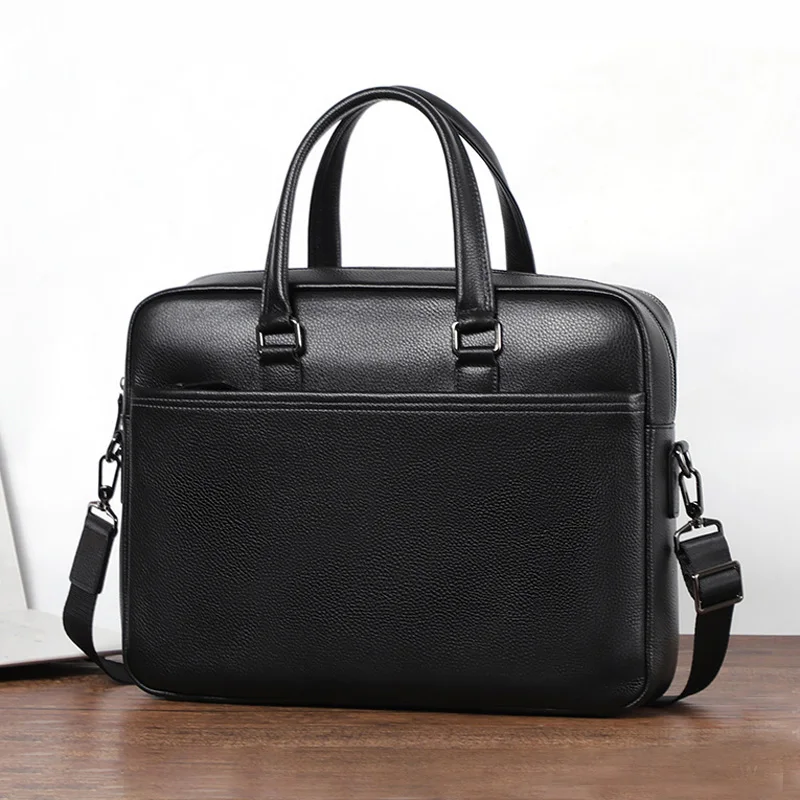 AETOO  Double zipper interlayer men's handbag leather briefcase Men's single shoulder crossbody bag head layer cowhide large cap