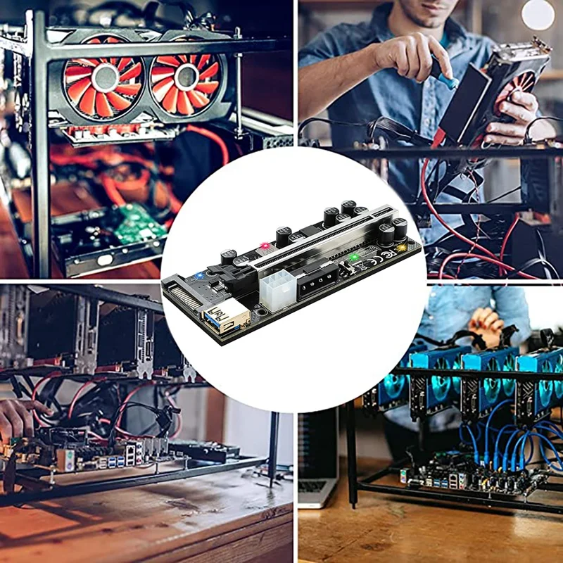 

10 Pcs V009S PRO Riser Card With 10 Capacitors And LED Switch Key PCI-E 1X To 16X Graphics Card Extension Cable For BTC
