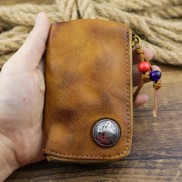 Vintage genuine leather men's women's key bag fashion casual high quality natural first layer cowhide small car key coin purse