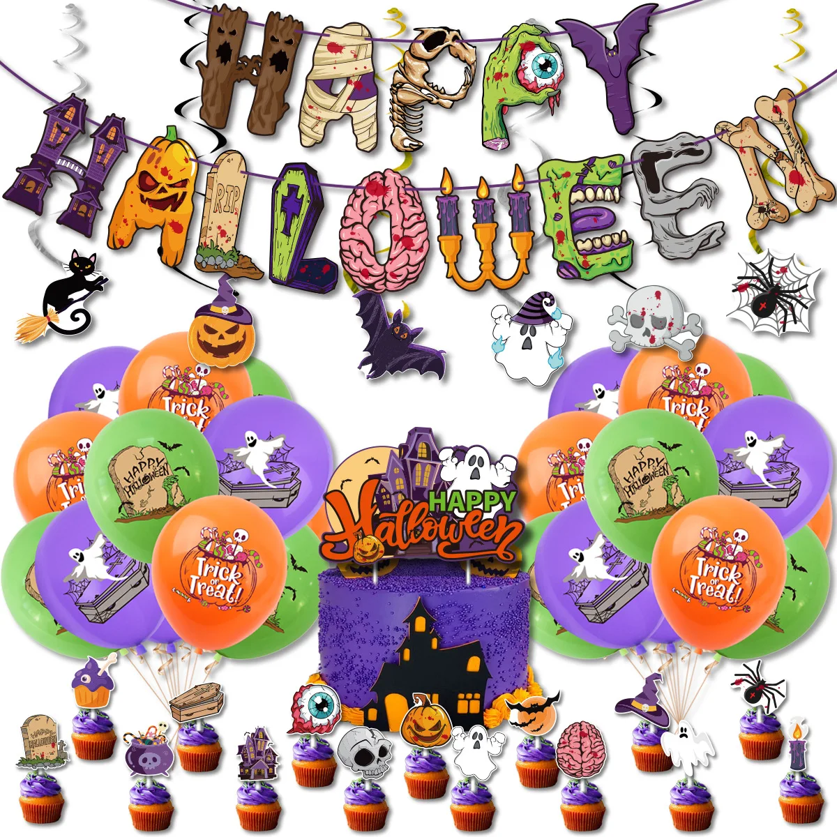 

Набор воздушных шаров на Хэллоуин, тыква, призрак, украшения на Хэллоуин, паук, воздушные шары, баннер, торт, Топпер, летучая мышь, Globos, товары для Хэллоуина