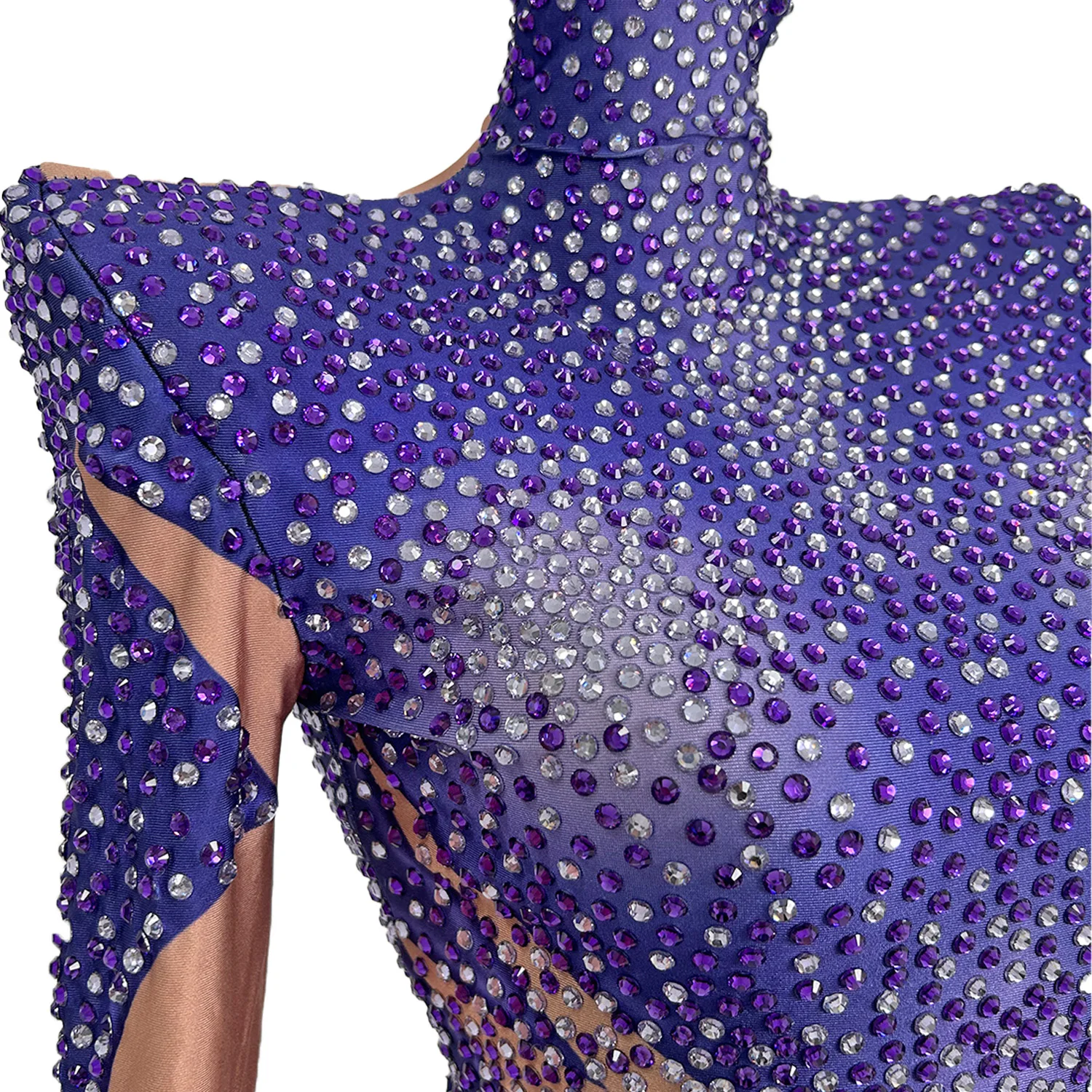 Роскошный блестящий фиолетовый боди со стразами танцевальный купальник с