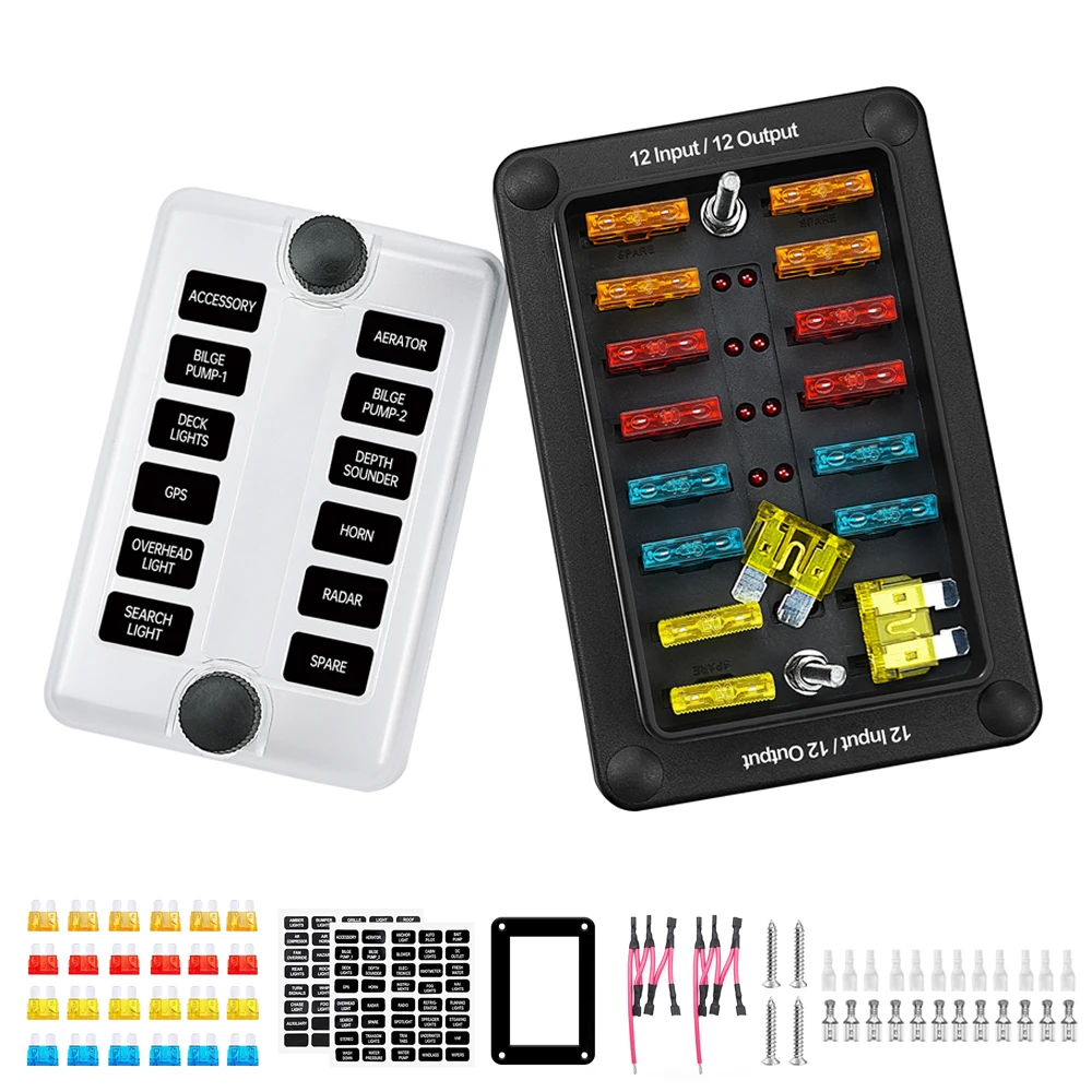 

Waterproof 6/12 Way Blade Fuse Box Upgrade 6/12 Circuit Fuse Block Holder With LED Indicator (1 InputOr 6/12 Output)