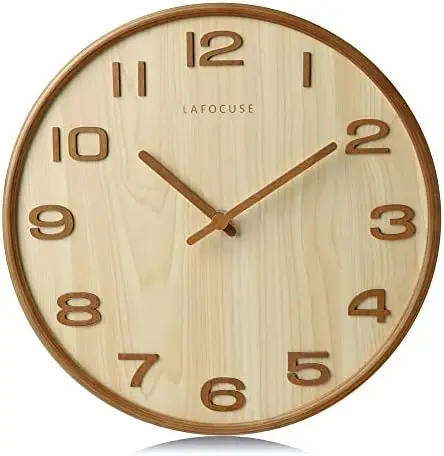 

Reloj de Pared Vintage Madera Beige, Silencioso Clasico Reloj de Cuarzo, Números 3D Retro Sin Tictac Decorativo Salón Dormitor