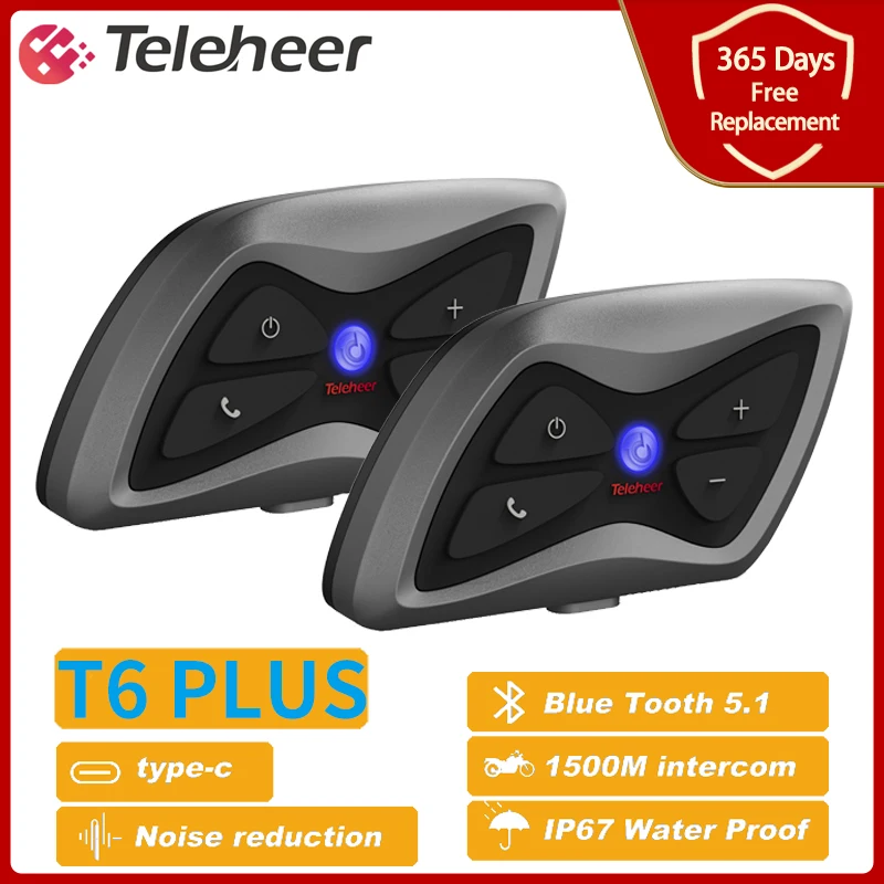 Bluetooth-гарнитура Teleheer T6 Plus мотоциклетная водонепроницаемая 1500 м