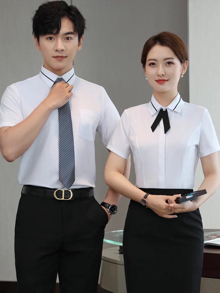 White Shirt Long Sleeves Men's and Women's Same Spring Summer Office Formal Suit Short-Sleeved Work Clothes Busines... |