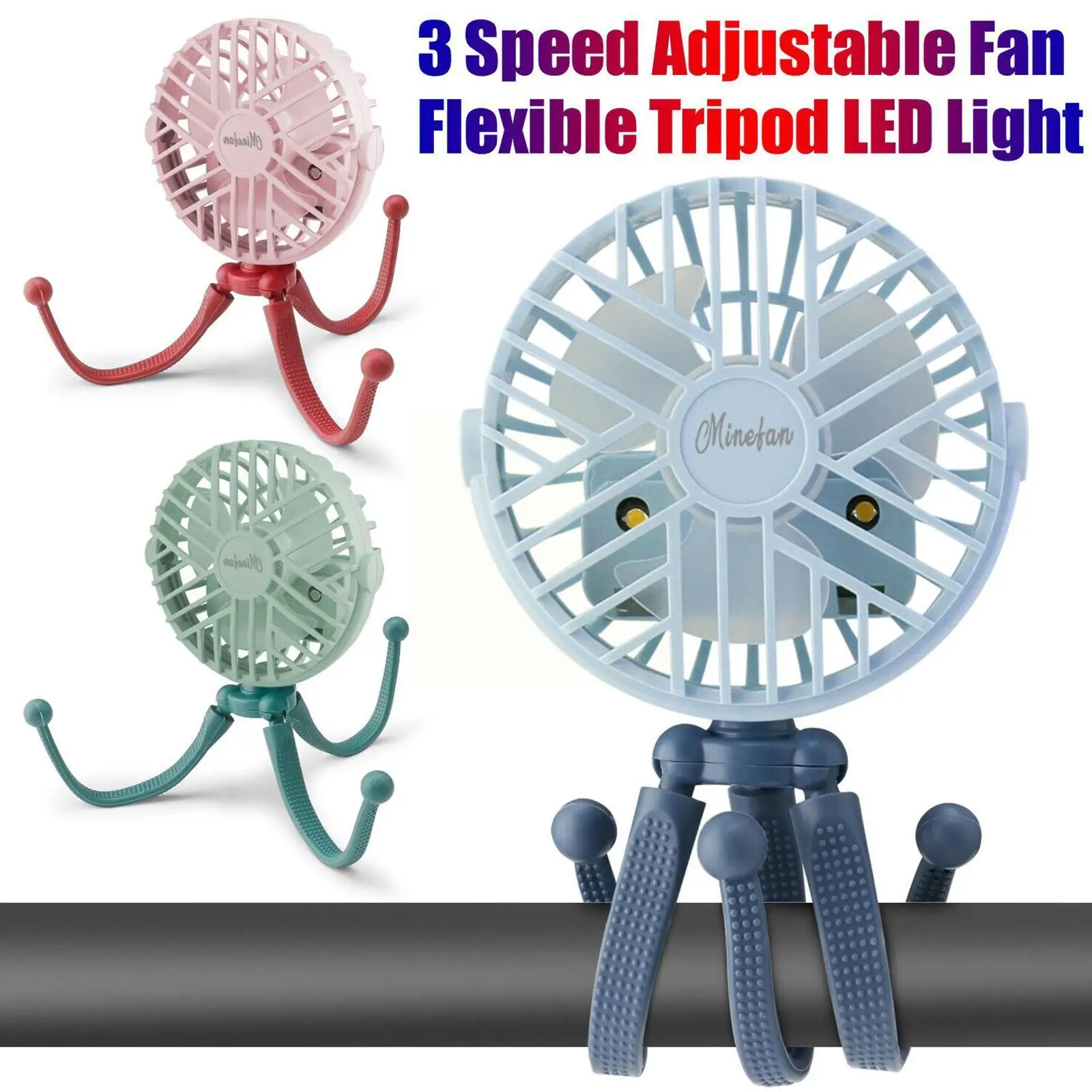 

Windable Octopus Mini Fan Handheld Baby Car Portable Desktop Cooling Rechargeable USB With Bracket Fan Fan Lights Night S4H2