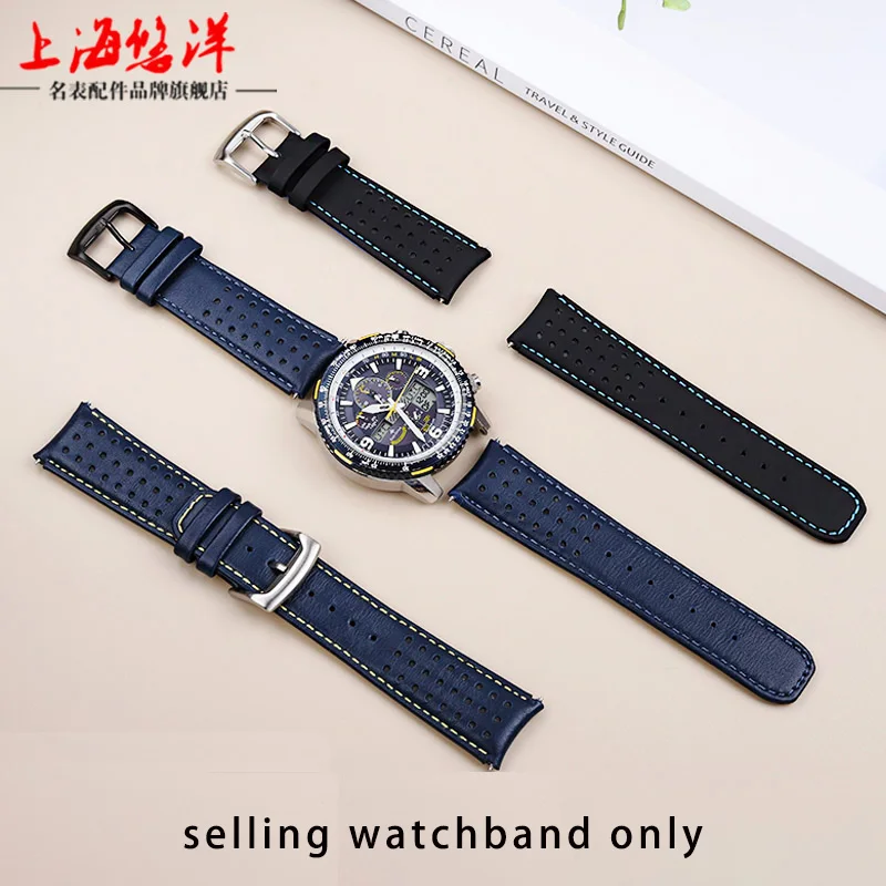 Браслет из воловьей кожи 22 мм 23 для Citizen Sky Eagle Blue Angel AT8020 JY8078 Arc Mouth Синий ремешок