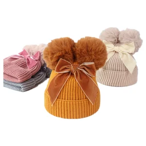 2022 Brand New Newborn Baby Kids Girls Boys Winter Warm Knit Hat Furry Balls Pompom Solid  Cute Lovely Beanie Cap Gifts