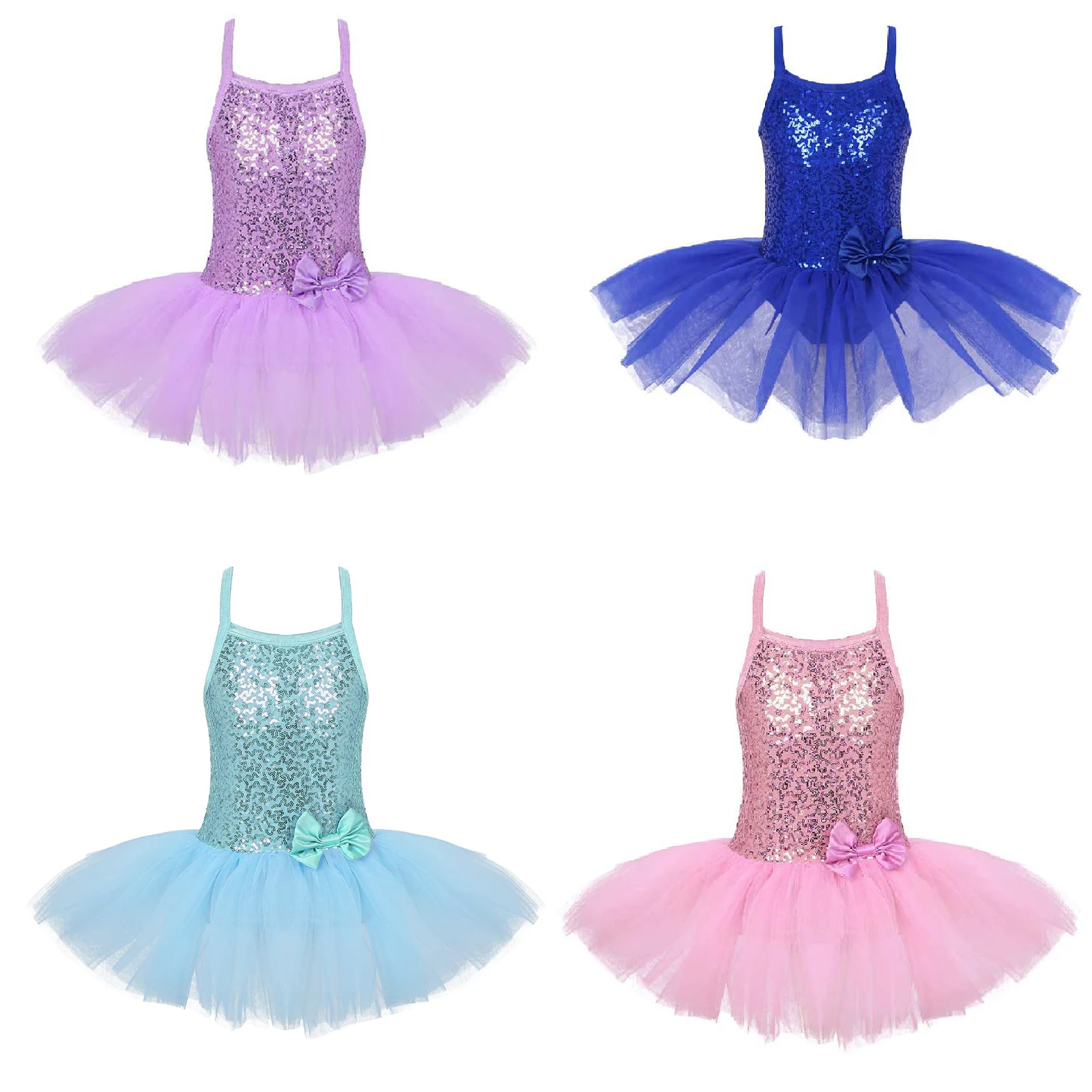 

iEFiEL Girls Ballet Tutu Dress Kids Shiny Sequins Sleeveless Crisscross Back Mesh Splice Dance Leotard Dress Ballerina Dancewear