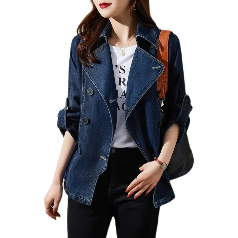 Куртка джинсовая женская демисезонная свободного кроя с воротником-костюмом