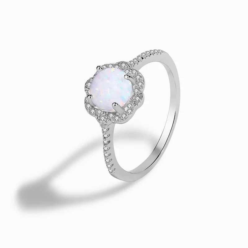 

S925 Sterling Silver Platinum White Australian Gem Flower Shaped silver jewelry exquisite high-quality fashion women's ring