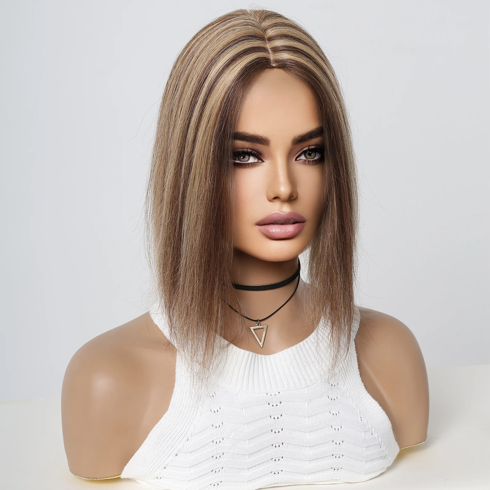 Накладка из человеческих волос коричневого и светлого цвета на шелковой основе