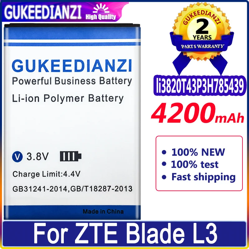 

Новая Емкость для батареи ZTE Blade L3 Li3820T43P3h785439 3,8 в 4200 мАч для ZTE Blade L3 аккумулятор + трек №