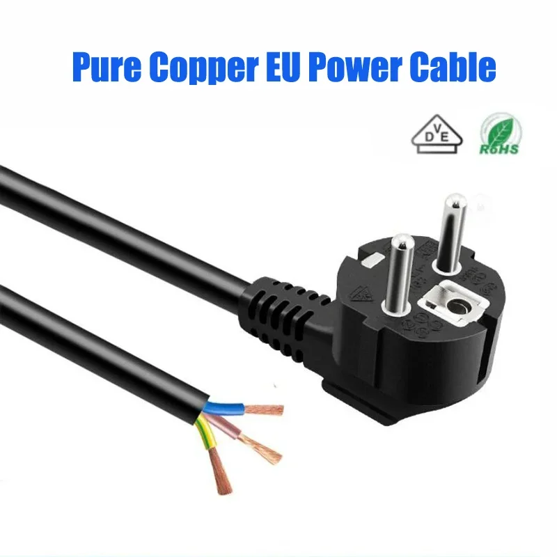 

1,5 м, 16 А, кабель питания с вилкой европейского стандарта, 3-контактный 0,75/1,0/1,5/2,5, квадратный медный провод питания, европейский стандарт, полуфабрикат с голым хвостом