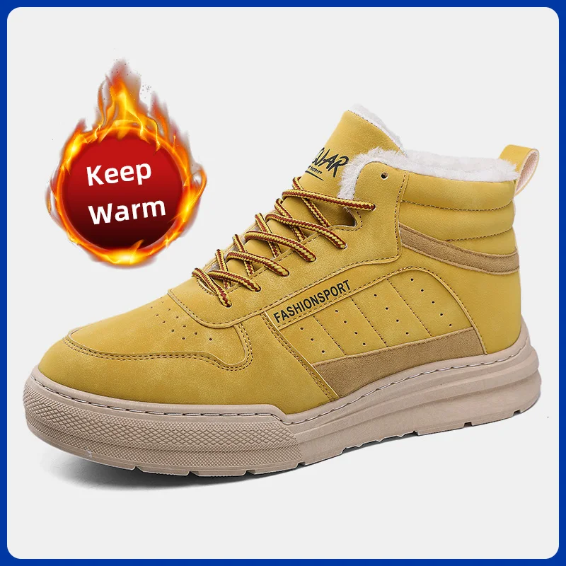 

Мужская зимняя обувь, популярная кожаная зимняя обувь до лодыжки с теплым мехом, уличная походная Резиновая короткая Треккинговая обувь дл...