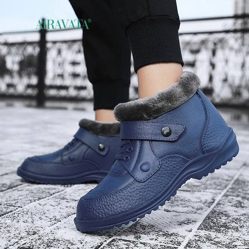 Winter Men Boots Plush Leather Waterproof Sneakers Climbing Hunting Shoes Lace-up Outdoor Warm Hiking Boot Man