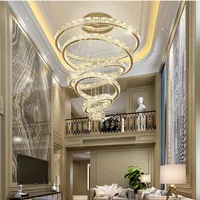 Remote Luxury Modern Ring Crystal Chandelier Lighting Stair LED Large Crystal Pendant Lamp Home Decor Light Fixtures